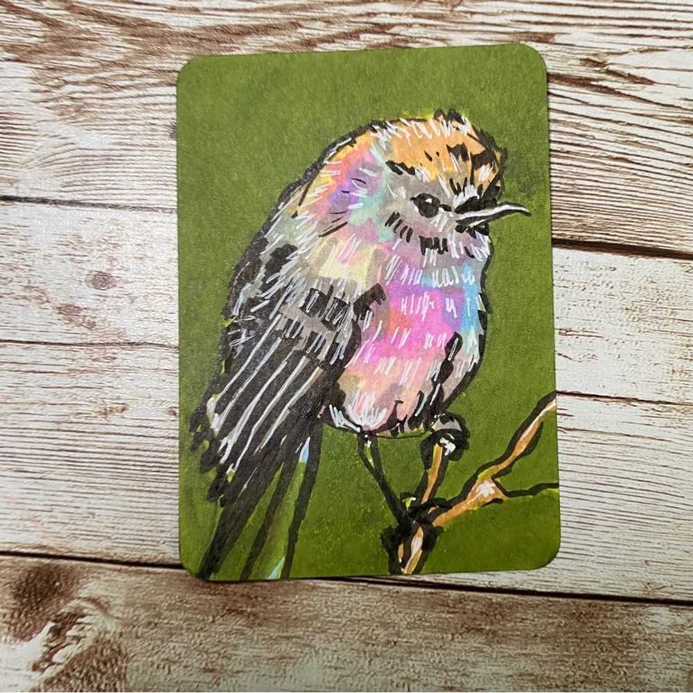 ACEO ORIGINAL ART TRADING CARDS 2.5 x 3.5” MINI ATCs 5PC ROYAL BIRDS COLLECTION - Picture 4 of 13